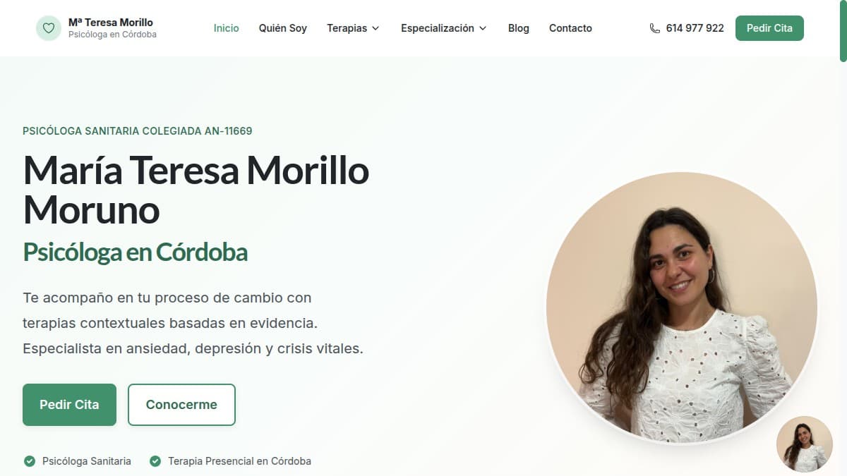 MT Morillo Psicóloga - Web Profesional Full-Stack para Consulta de Psicología - Vista previa del proyecto